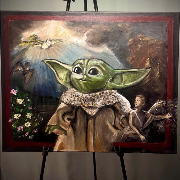 ⚜️ Acrylic painting “Baby Yoda and divine Grace”, Star Wars Din Grogu  Star Wars - Picture 6 of 6